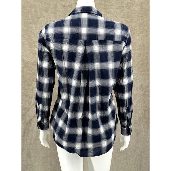 Grayson Frank & Eileen Top Womens 02 US Small Navy Gray Plaid The Hero Button Up - Picture 5 of 9